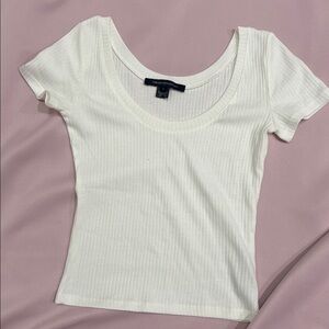 French Connection white Ribbed Scoop Neck Short Sleeve Top